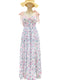 Floral Tie Straps Padded Maxi Dress